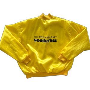 Wonderbra Satin Bomber Jacket Yellow Vintage Button Up Windless XL Made in USA